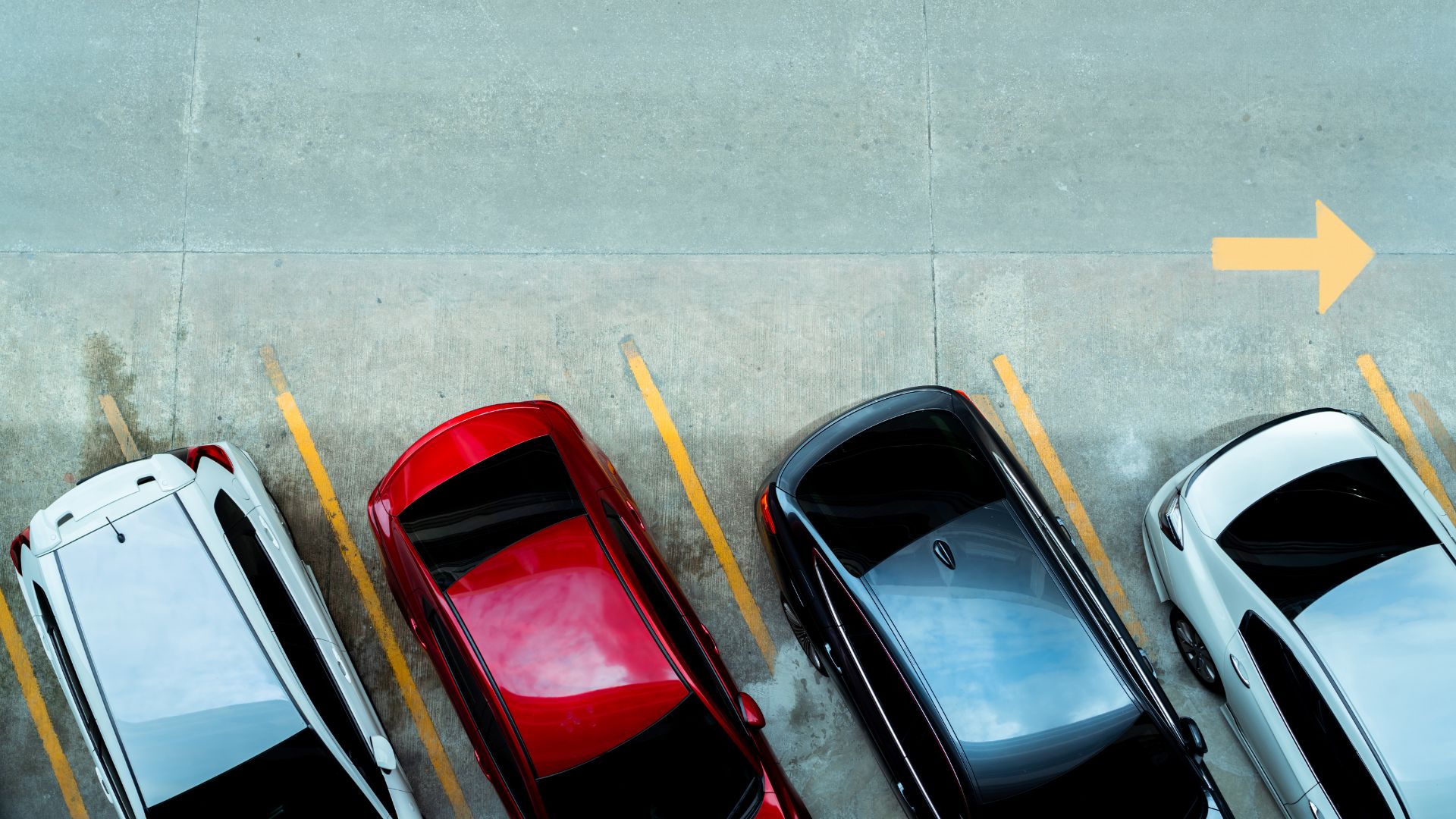 Cars lined up in a parking lot