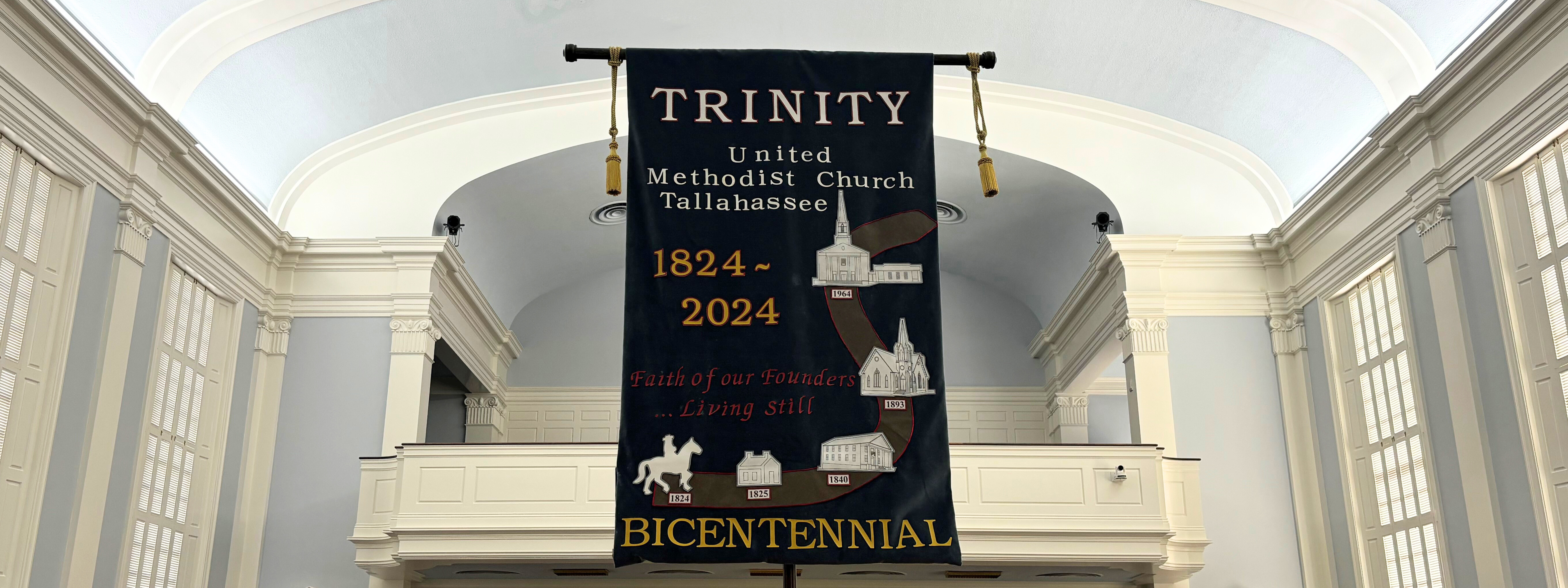 Bicentennial banner raised in Trinity United Methodist Church's sanctuary