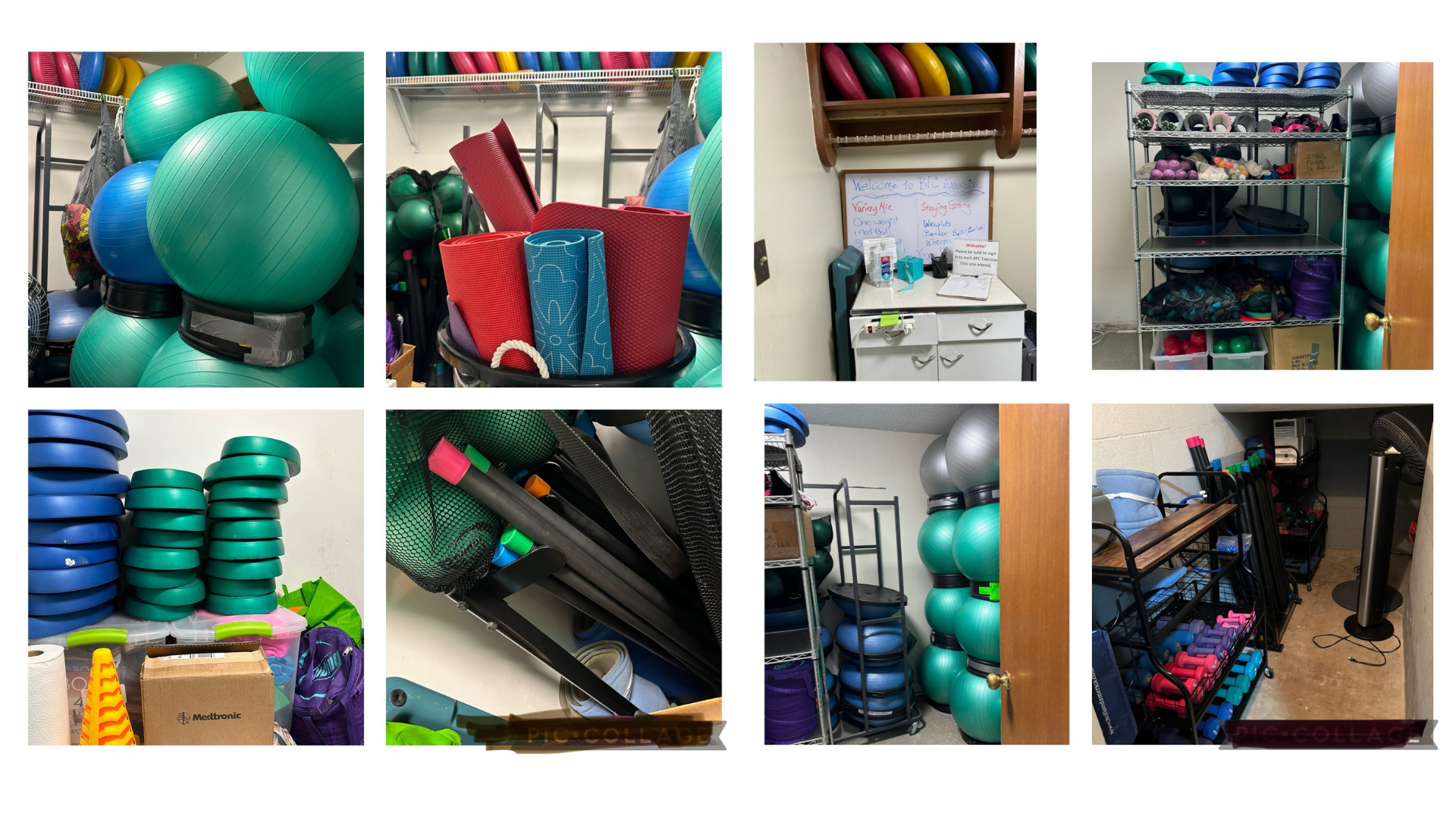 Images of BFC exercise equipment closet